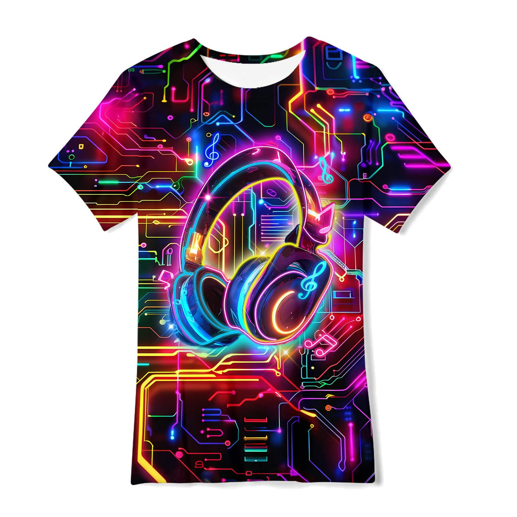 Boys Girls Neon Shirt Short Sleeve Cool 3D Graphic Print Neon Game Summer Tees Tops for 8-12 Years