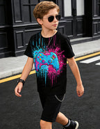 Boys Girls Neon Shirt Short Sleeve Cool 3D Graphic Print Neon Game Summer Tees Tops for 8-12 Years