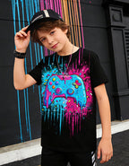 Boys Girls Neon Shirt Short Sleeve Cool 3D Graphic Print Neon Game Summer Tees Tops for 8-12 Years