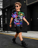 Boys Girls Neon Shirt Short Sleeve Cool 3D Graphic Print Neon Game Summer Tees Tops for 8-12 Years