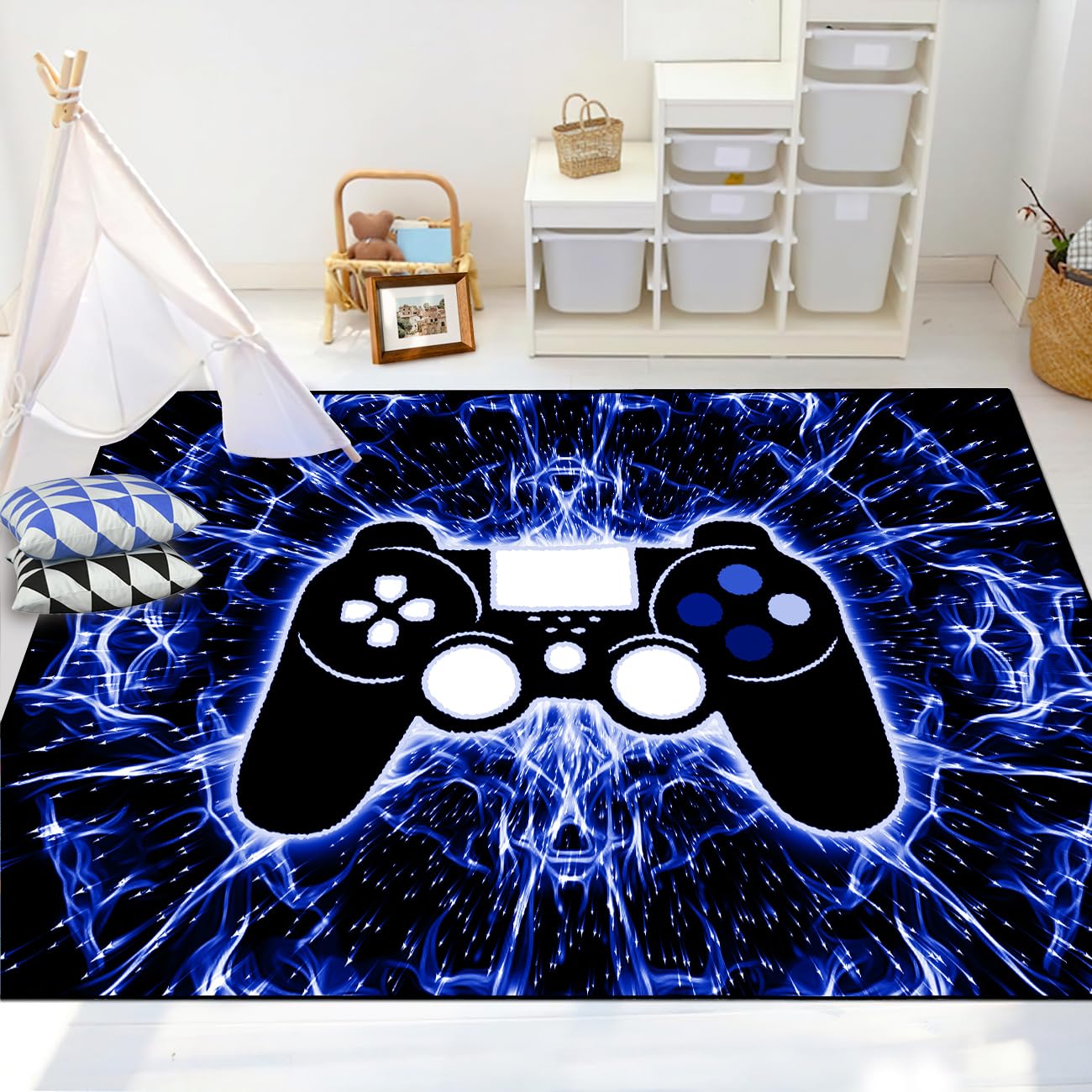 Gaming Rug - Video Game Area Rugs for Boys Teens Gamer Rug for Boys Room Gamer Controller Gamepad Pattern Carpet Floor Mat Bathroom Mat for Livingroom