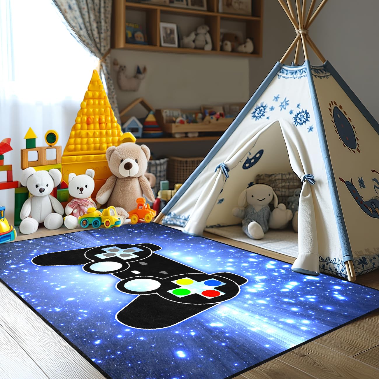 Gaming Rug - Video Game Area Rugs for Boys Teens Gamer Rug for Boys Room Gamer Controller Gamepad Pattern Carpet Floor Mat Bathroom Mat for Livingroom