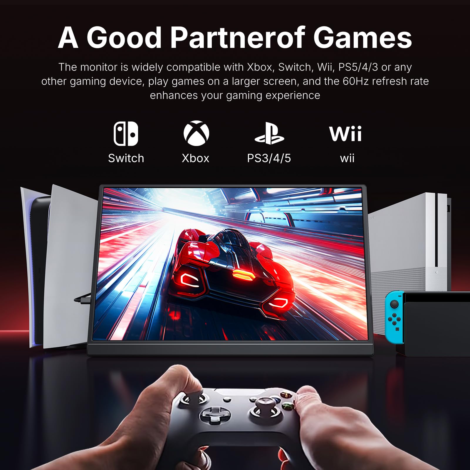 WGK 15.6 inch Portable Monitor 1080P FHD Travel Display HDMI/USB-C Compatible with Laptops, Desktops, Phones, PS, Mac, Xbox, Switch, and Other Gaming Devices Includes Stand and Speakers VESA