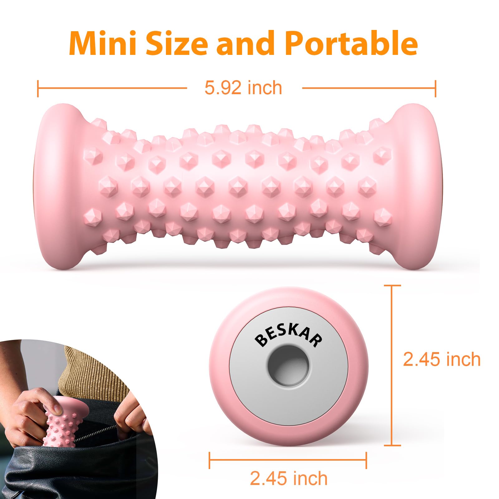 BESKAR Foot Massager Roller for Plantar Fasciitis Relief, Portable, Deep Tissue Muscle Massage, Foot Arch and Heel Pain, Reflexology Tool
