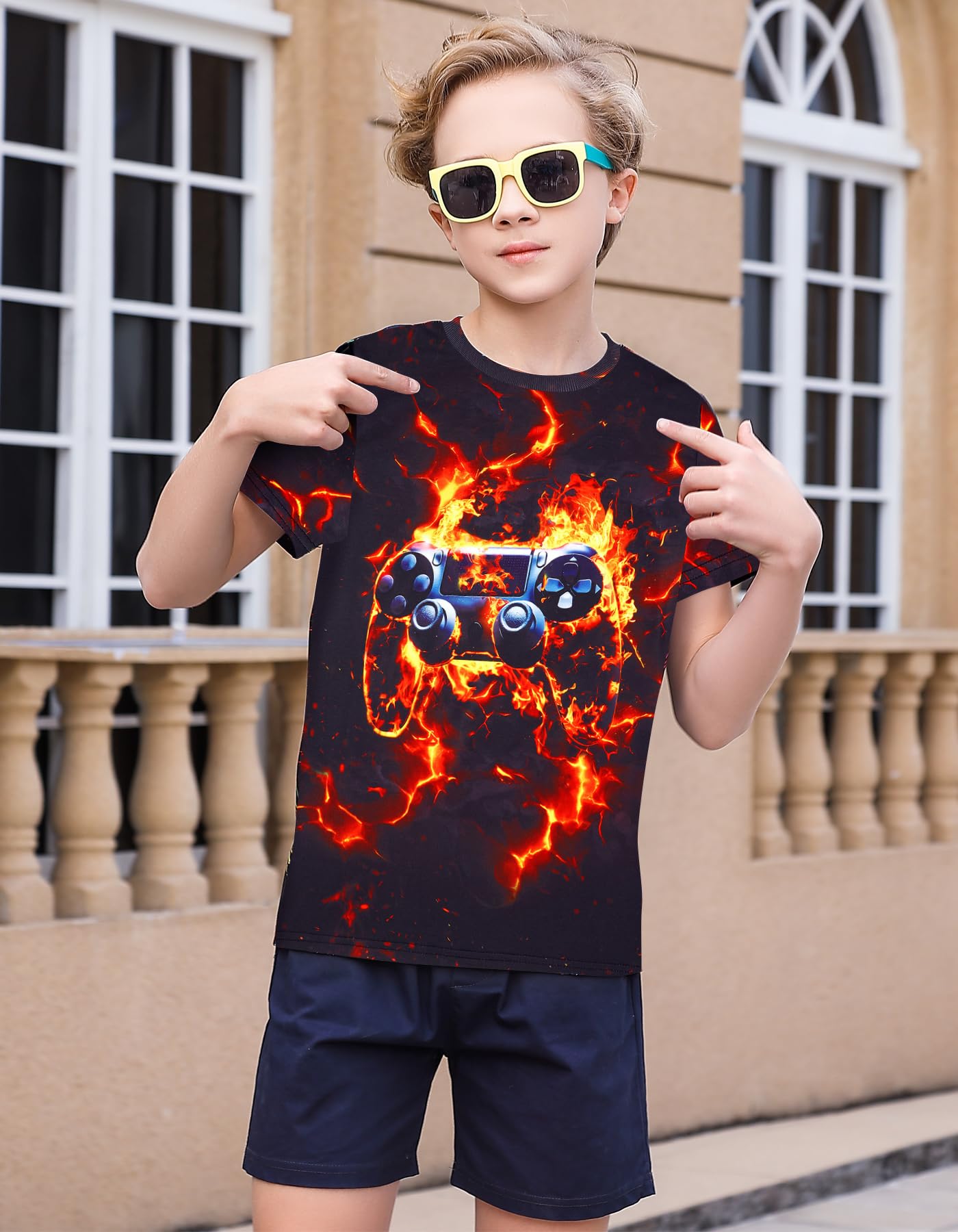Boys Girls Neon Shirt Short Sleeve Cool 3D Graphic Print Neon Game Summer Tees Tops for 8-12 Years