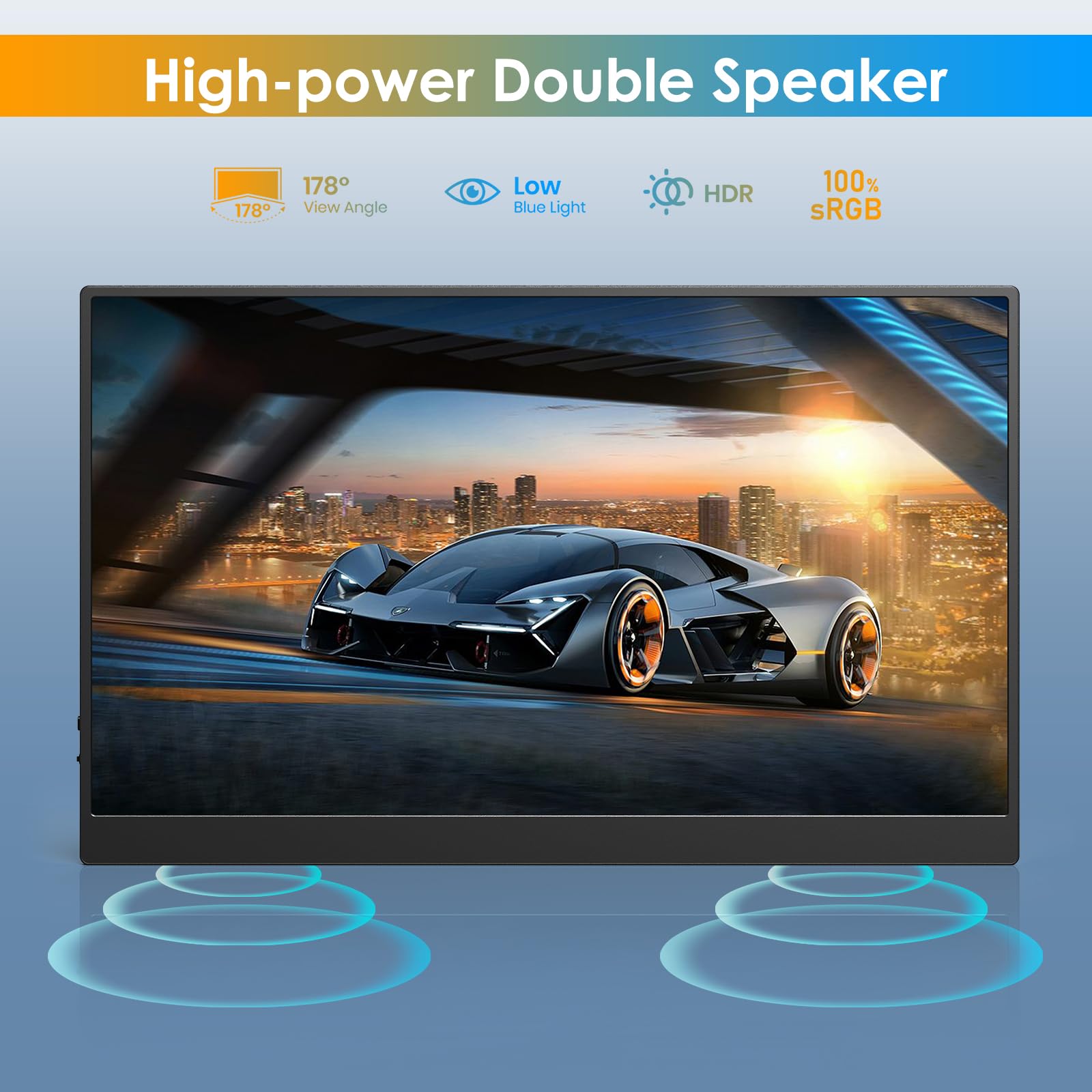 WGK 15.6 inch Portable Monitor 1080P FHD Travel Display HDMI/USB-C Compatible with Laptops, Desktops, Phones, PS, Mac, Xbox, Switch, and Other Gaming Devices Includes Stand and Speakers VESA