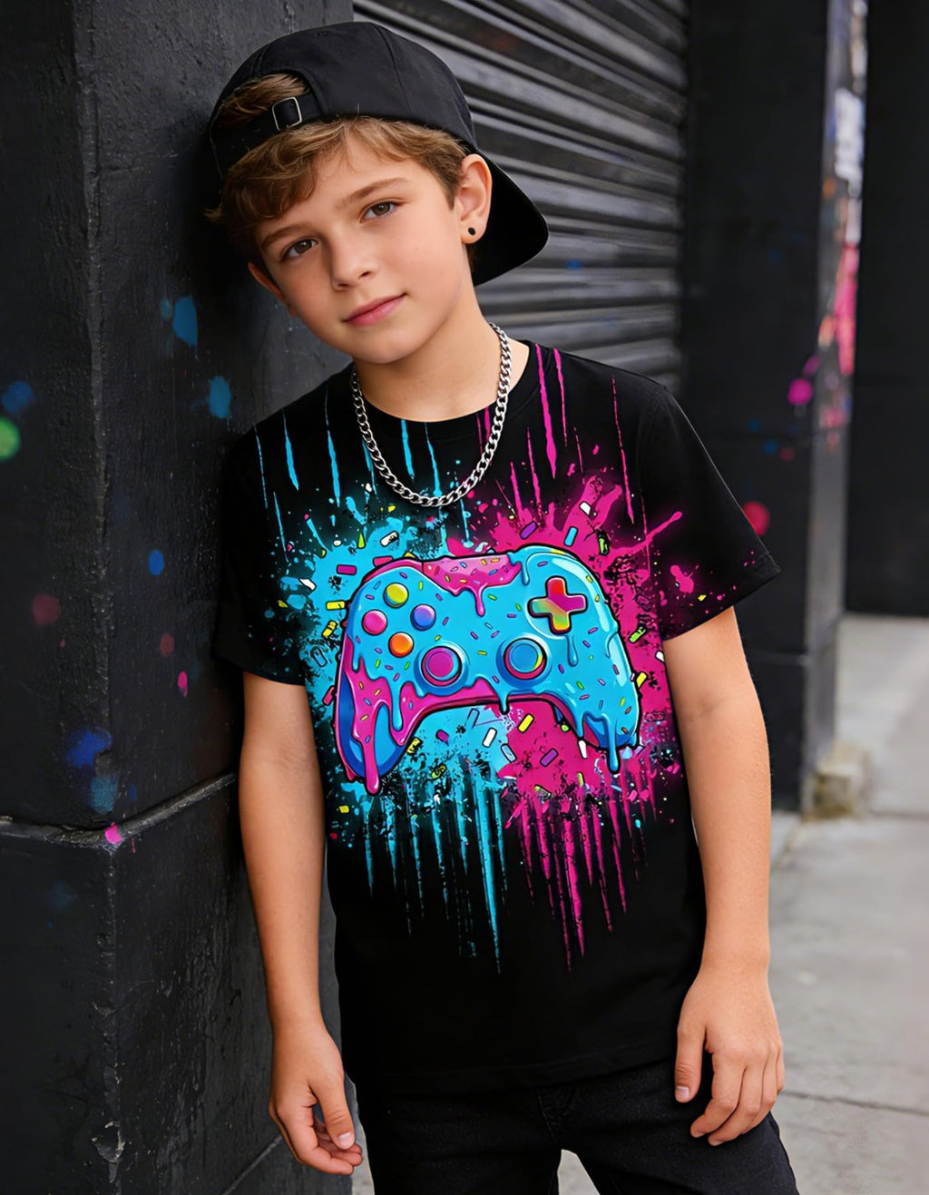 Boys Girls Neon Shirt Short Sleeve Cool 3D Graphic Print Neon Game Summer Tees Tops for 8-12 Years