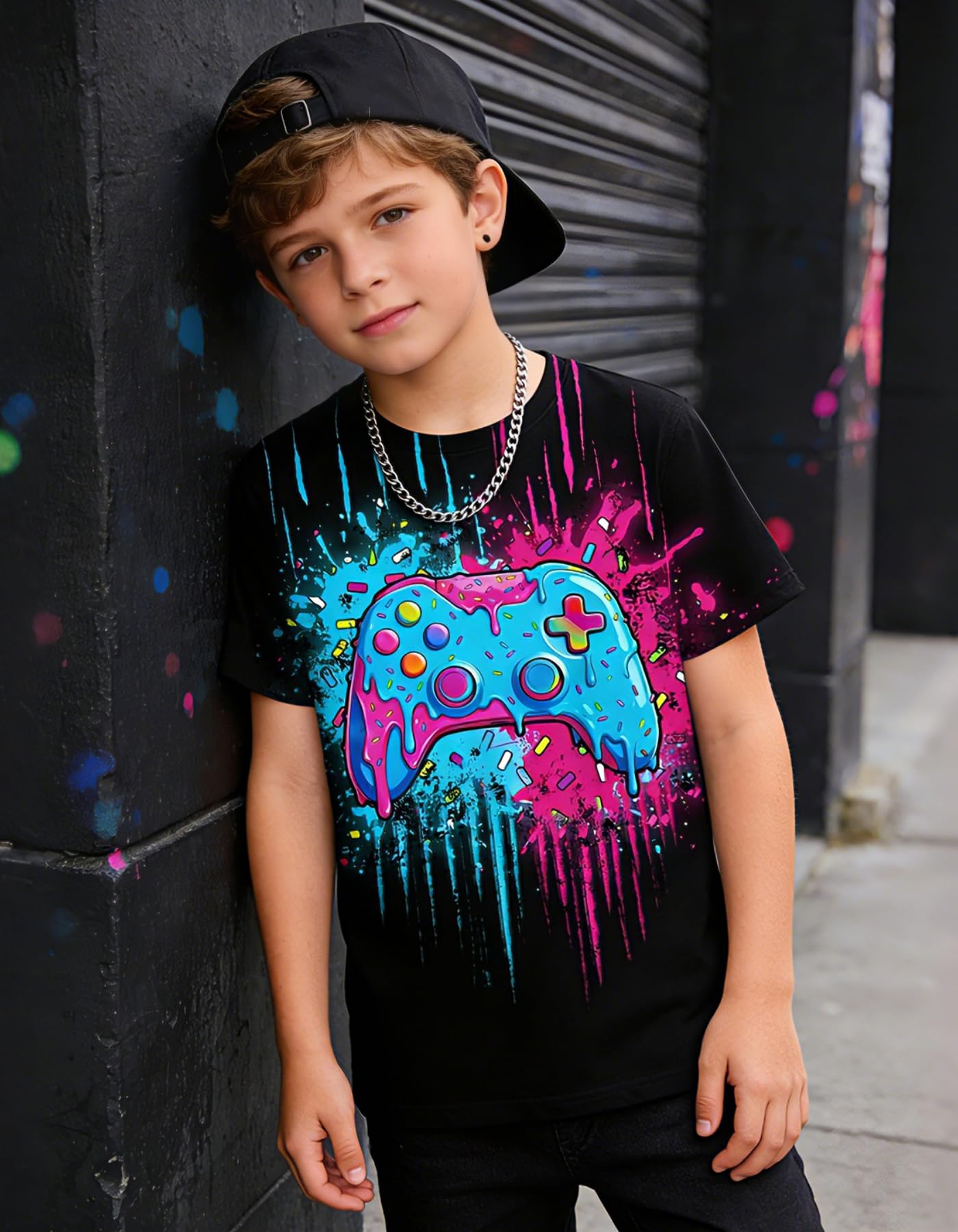 Boys Girls Neon Shirt Short Sleeve Cool 3D Graphic Print Neon Game Summer Tees Tops for 8-12 Years