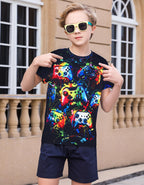 Boys Girls Neon Shirt Short Sleeve Cool 3D Graphic Print Neon Game Summer Tees Tops for 8-12 Years