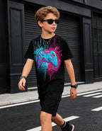 Boys Girls Neon Shirt Short Sleeve Cool 3D Graphic Print Neon Game Summer Tees Tops for 8-12 Years