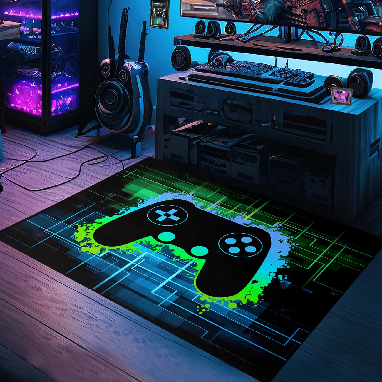 Gaming Rug - Video Game Area Rugs for Boys Teens Gamer Rug for Boys Room Gamer Controller Gamepad Pattern Carpet Floor Mat Bathroom Mat for Livingroom