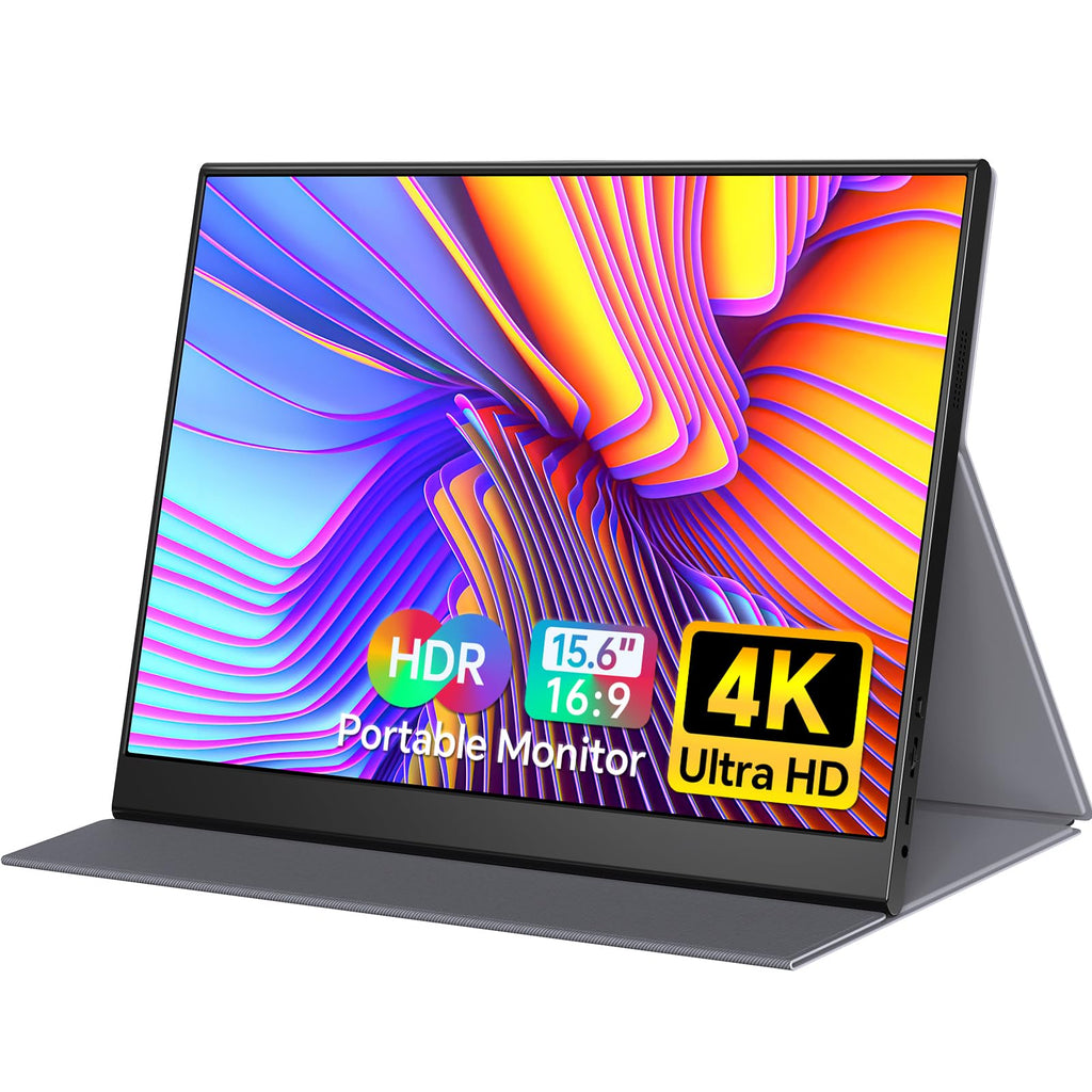 WGK 15.6 inch Portable Monitor 1080P FHD Travel Display HDMI/USB-C Compatible with Laptops, Desktops, Phones, PS, Mac, Xbox, Switch, and Other Gaming Devices Includes Stand and Speakers VESA