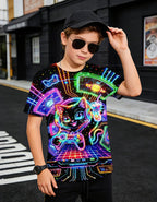 Boys Girls Neon Shirt Short Sleeve Cool 3D Graphic Print Neon Game Summer Tees Tops for 8-12 Years