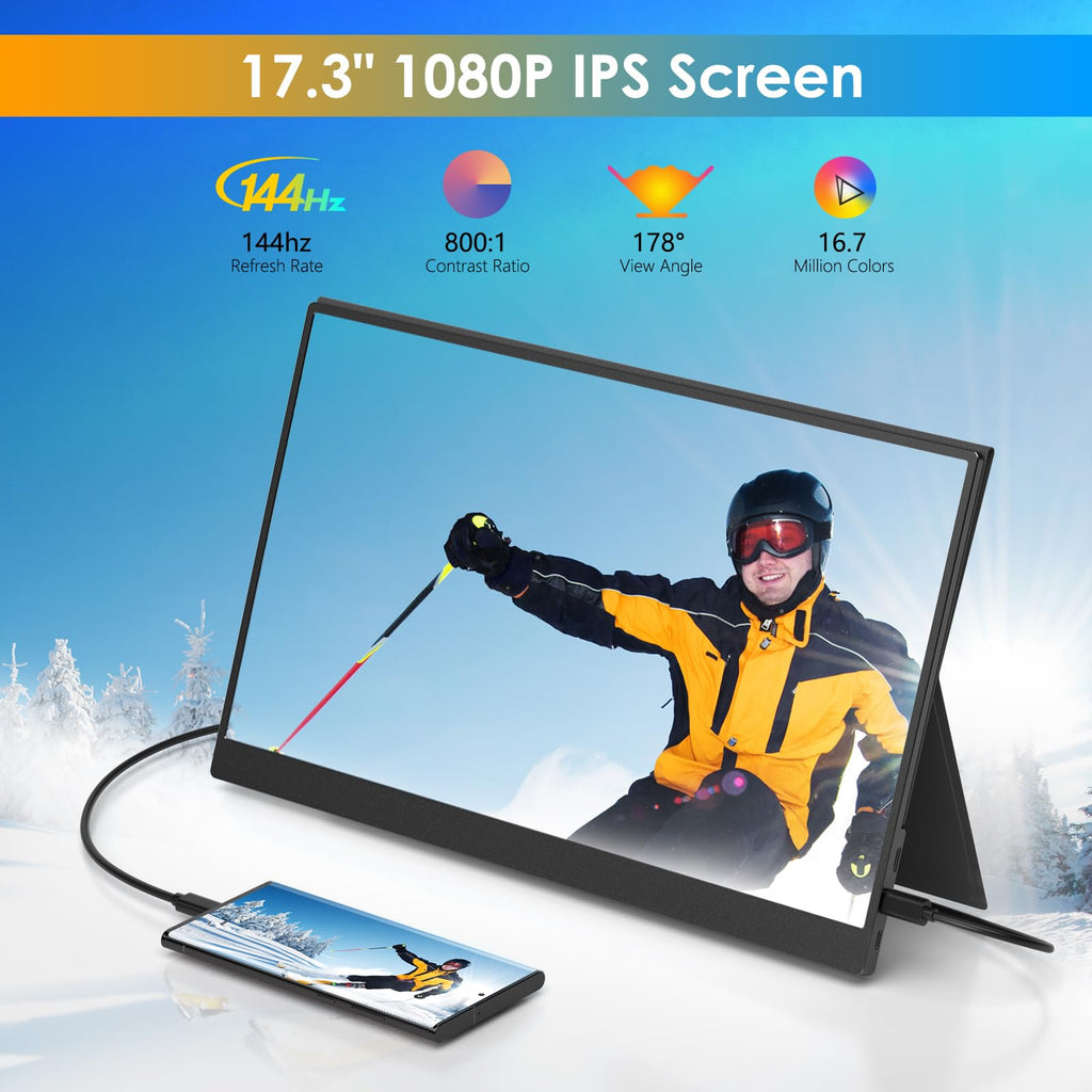 WGK 15.6 inch Portable Monitor 1080P FHD Travel Display HDMI/USB-C Compatible with Laptops, Desktops, Phones, PS, Mac, Xbox, Switch, and Other Gaming Devices Includes Stand and Speakers VESA