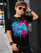 Boys Girls Neon Shirt Short Sleeve Cool 3D Graphic Print Neon Game Summer Tees Tops for 8-12 Years