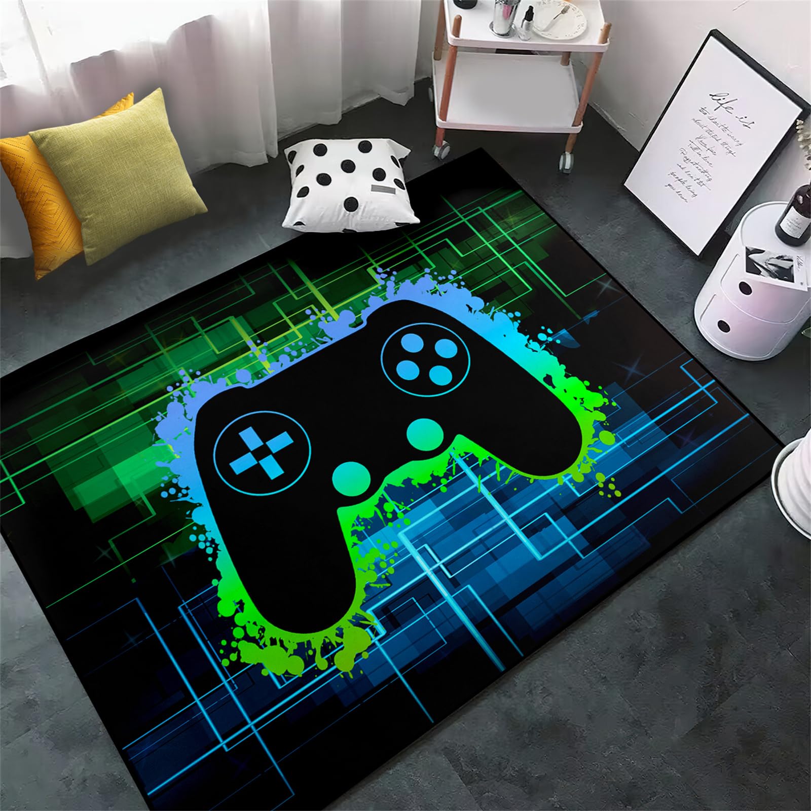 Gaming Rug - Video Game Area Rugs for Boys Teens Gamer Rug for Boys Room Gamer Controller Gamepad Pattern Carpet Floor Mat Bathroom Mat for Livingroom