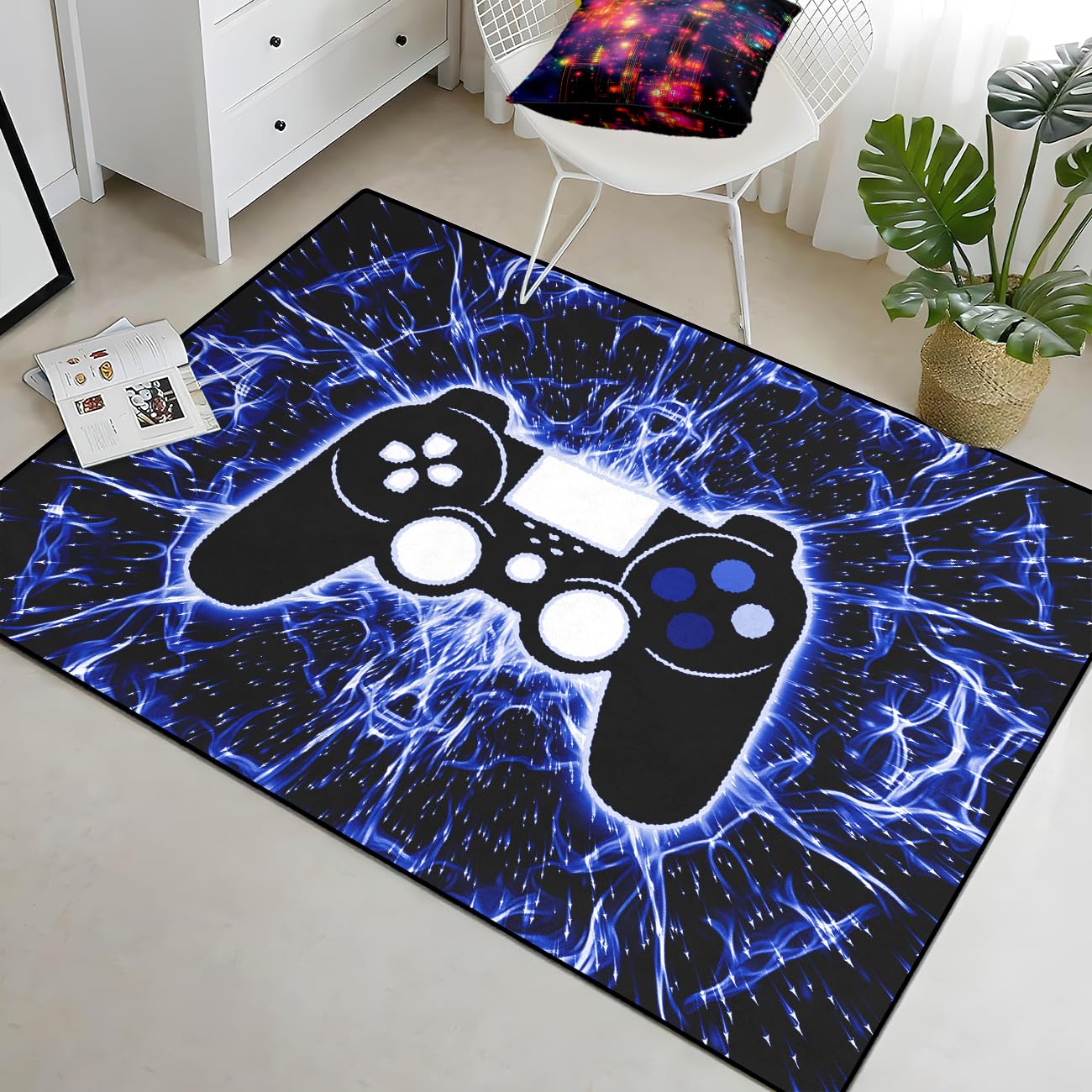 Gaming Rug - Video Game Area Rugs for Boys Teens Gamer Rug for Boys Room Gamer Controller Gamepad Pattern Carpet Floor Mat Bathroom Mat for Livingroom