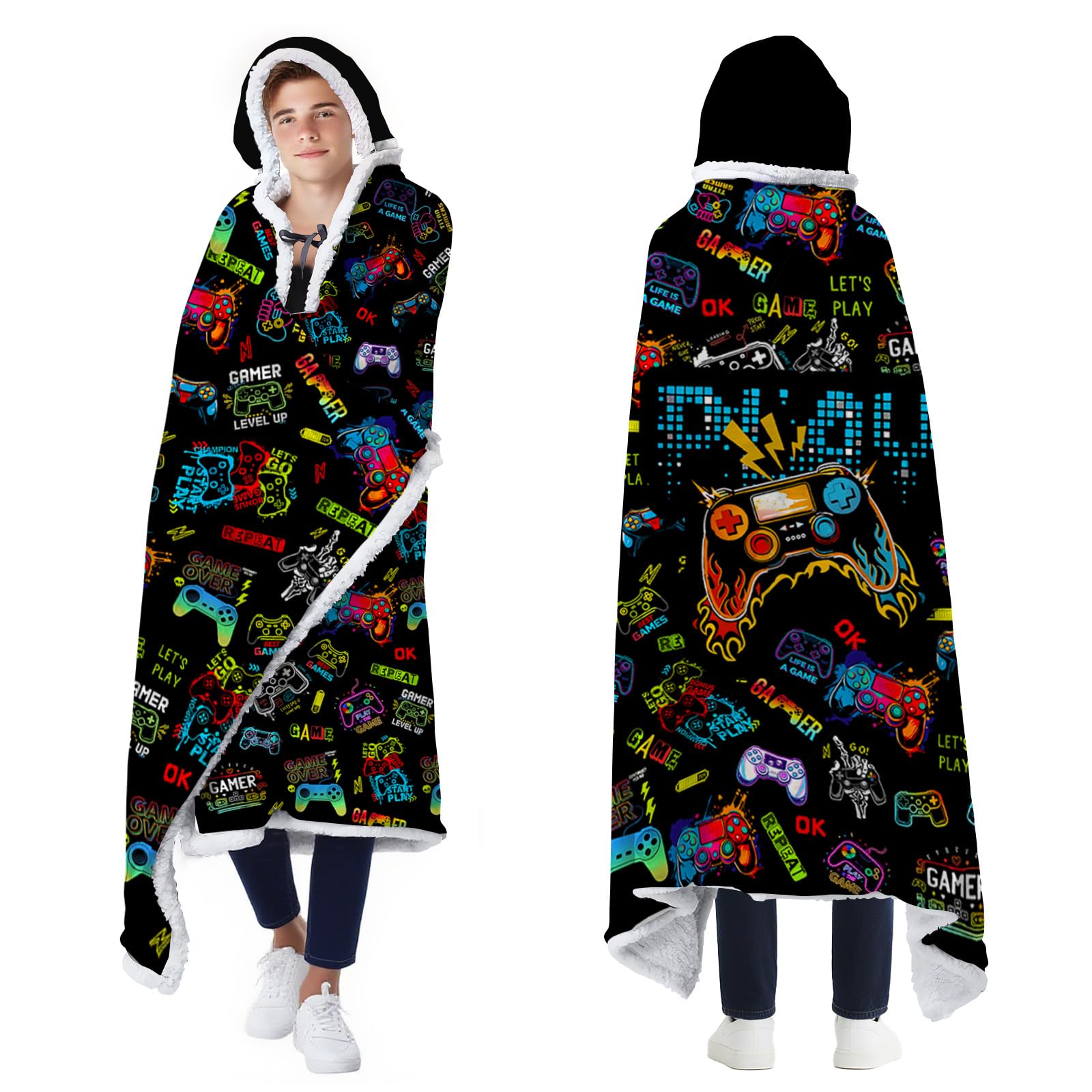Gaming Gifts for Gamers, Cool Wearable Blanket Hoodie for Men Teen Son Dad, Oversized Hoodie Blanket Gifts for Game Player, Gifts for Birthday Valentines Day Christmas