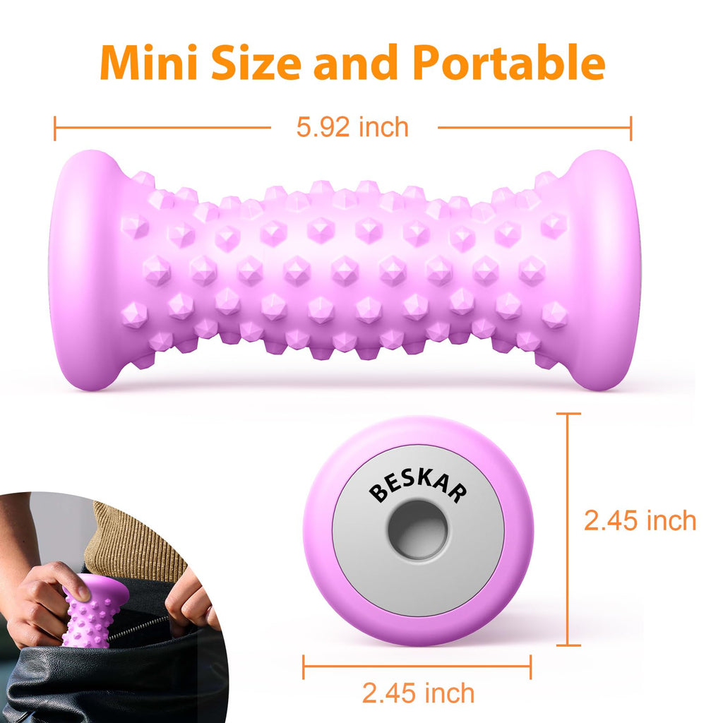 BESKAR Foot Massager Roller for Plantar Fasciitis Relief, Portable, Deep Tissue Muscle Massage, Foot Arch and Heel Pain, Reflexology Tool