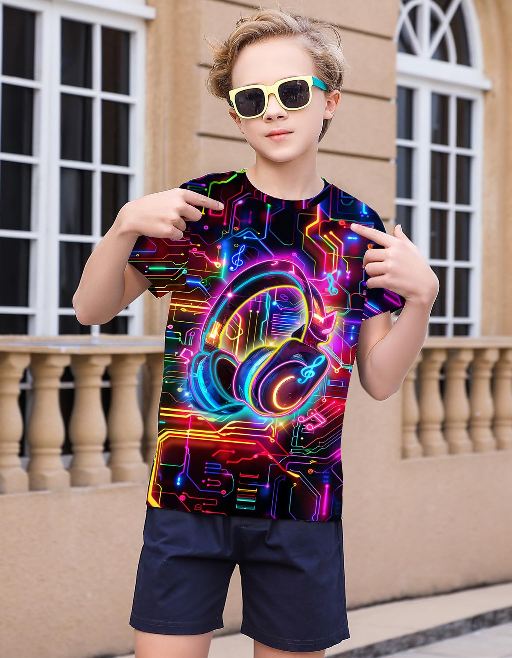 Boys Girls Neon Shirt Short Sleeve Cool 3D Graphic Print Neon Game Summer Tees Tops for 8-12 Years