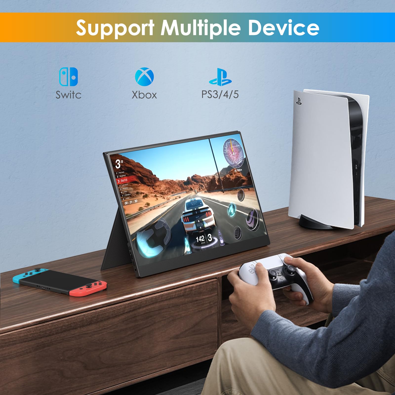 WGK 15.6 inch Portable Monitor 1080P FHD Travel Display HDMI/USB-C Compatible with Laptops, Desktops, Phones, PS, Mac, Xbox, Switch, and Other Gaming Devices Includes Stand and Speakers VESA