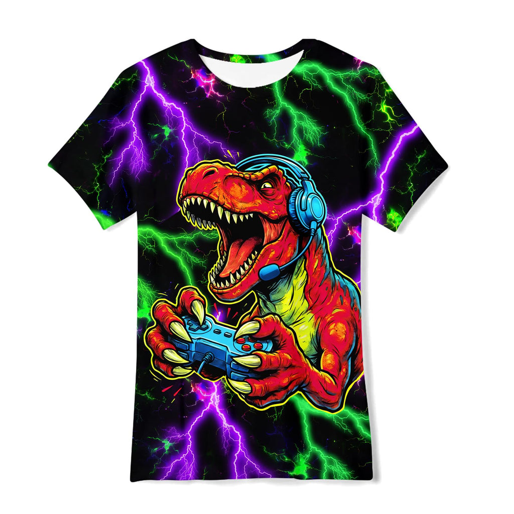 Boys Girls Neon Shirt Short Sleeve Cool 3D Graphic Print Neon Game Summer Tees Tops for 8-12 Years