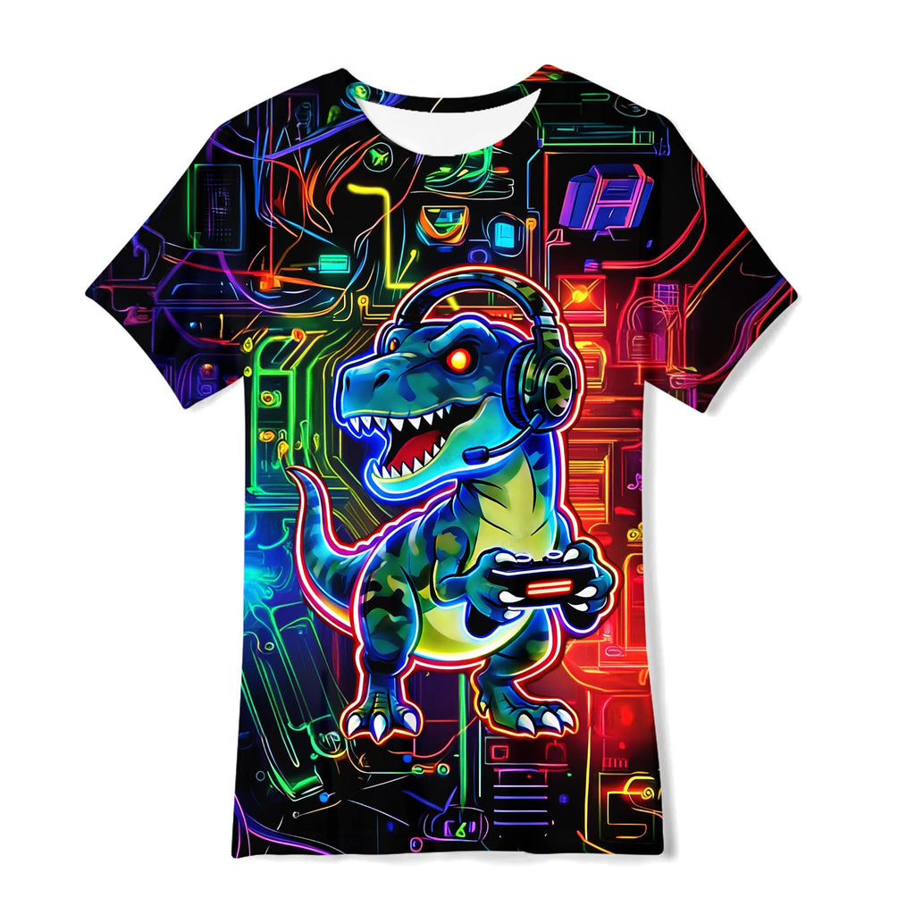Boys Girls Neon Shirt Short Sleeve Cool 3D Graphic Print Neon Game Summer Tees Tops for 8-12 Years
