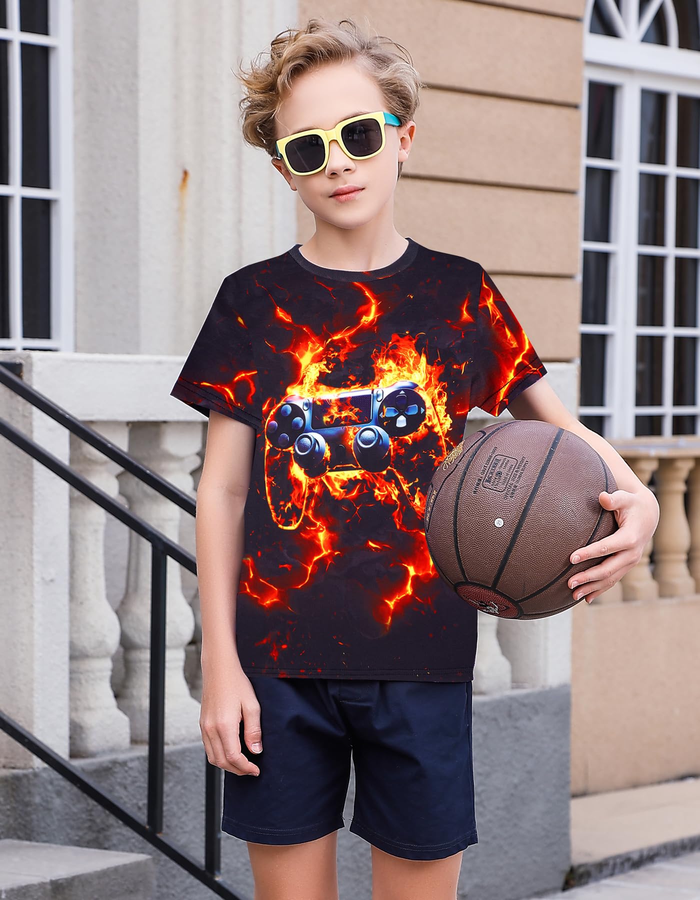 Boys Girls Neon Shirt Short Sleeve Cool 3D Graphic Print Neon Game Summer Tees Tops for 8-12 Years
