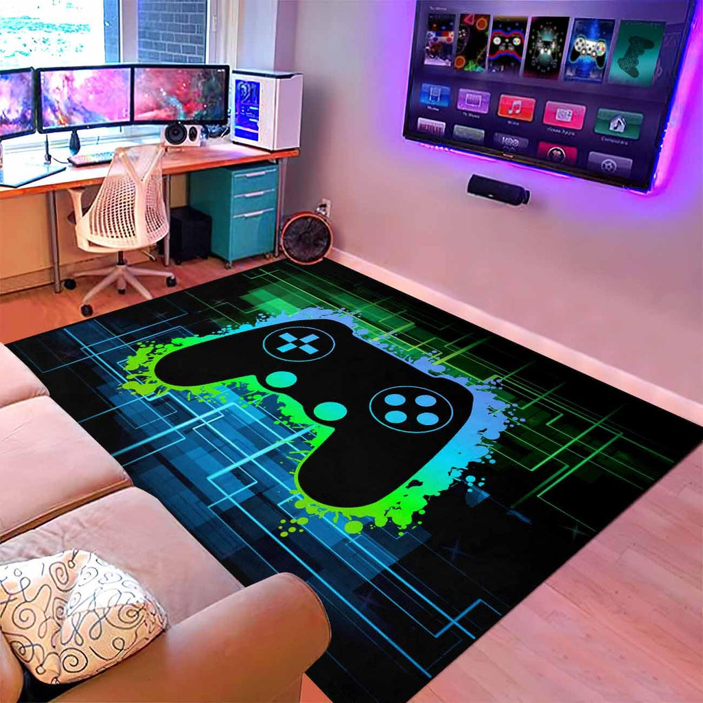 Gaming Rug - Video Game Area Rugs for Boys Teens Gamer Rug for Boys Room Gamer Controller Gamepad Pattern Carpet Floor Mat Bathroom Mat for Livingroom