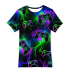 Boys Girls Neon Shirt Short Sleeve Cool 3D Graphic Print Neon Game Summer Tees Tops for 8-12 Years