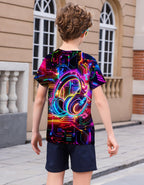 Boys Girls Neon Shirt Short Sleeve Cool 3D Graphic Print Neon Game Summer Tees Tops for 8-12 Years