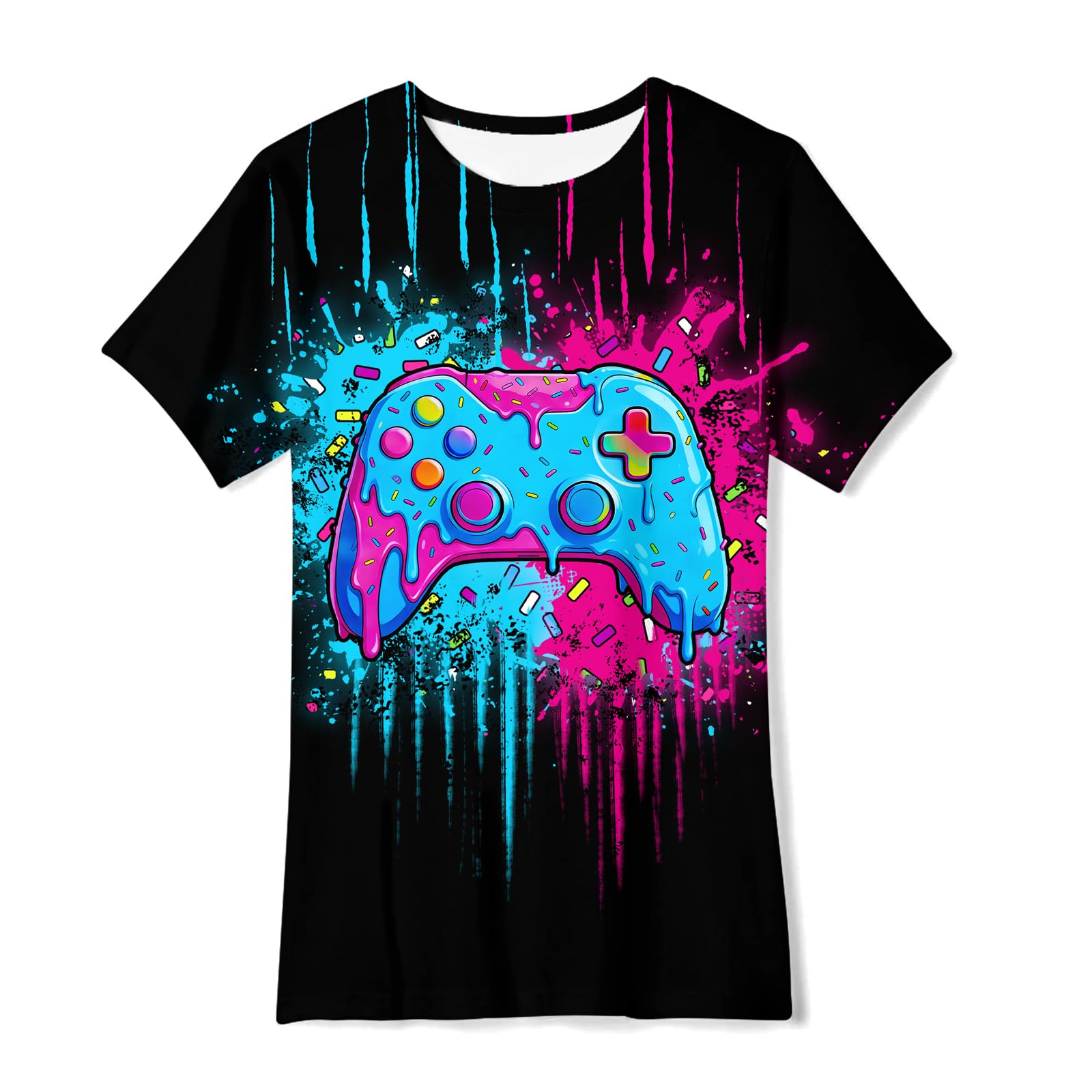Boys Girls Neon Shirt Short Sleeve Cool 3D Graphic Print Neon Game Summer Tees Tops for 8-12 Years