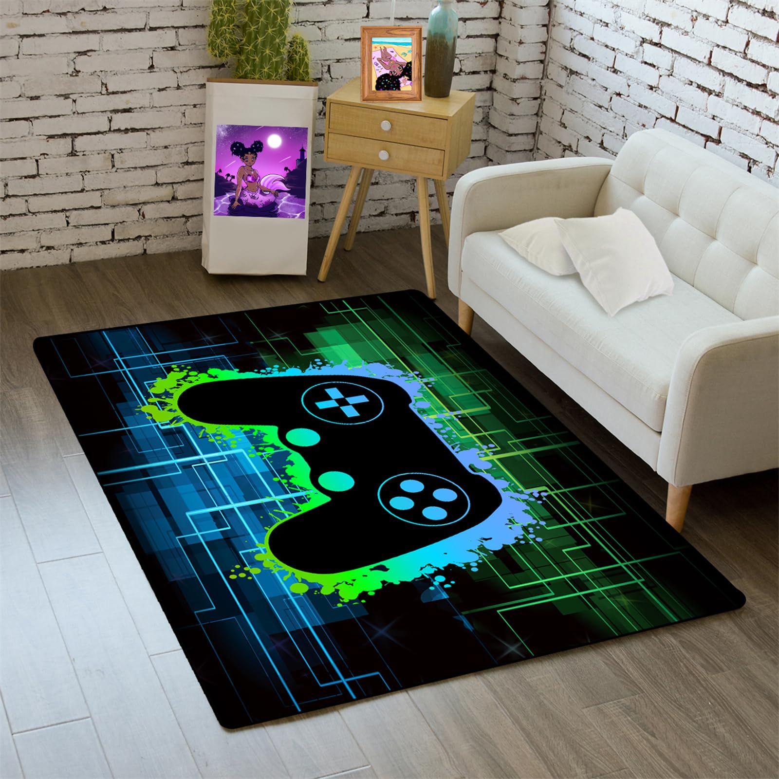 Gaming Rug - Video Game Area Rugs for Boys Teens Gamer Rug for Boys Room Gamer Controller Gamepad Pattern Carpet Floor Mat Bathroom Mat for Livingroom