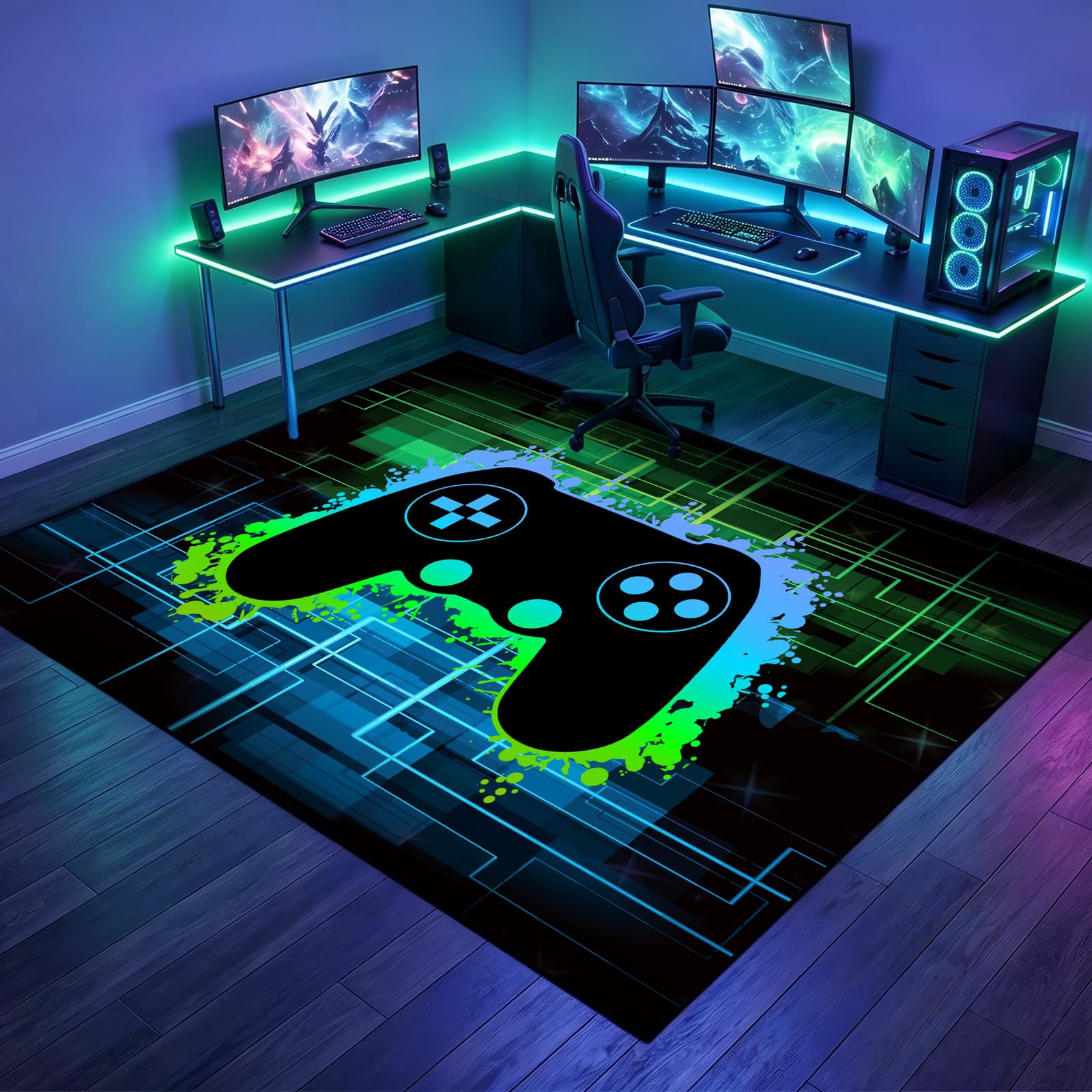 Gaming Rug - Video Game Area Rugs for Boys Teens Gamer Rug for Boys Room Gamer Controller Gamepad Pattern Carpet Floor Mat Bathroom Mat for Livingroom