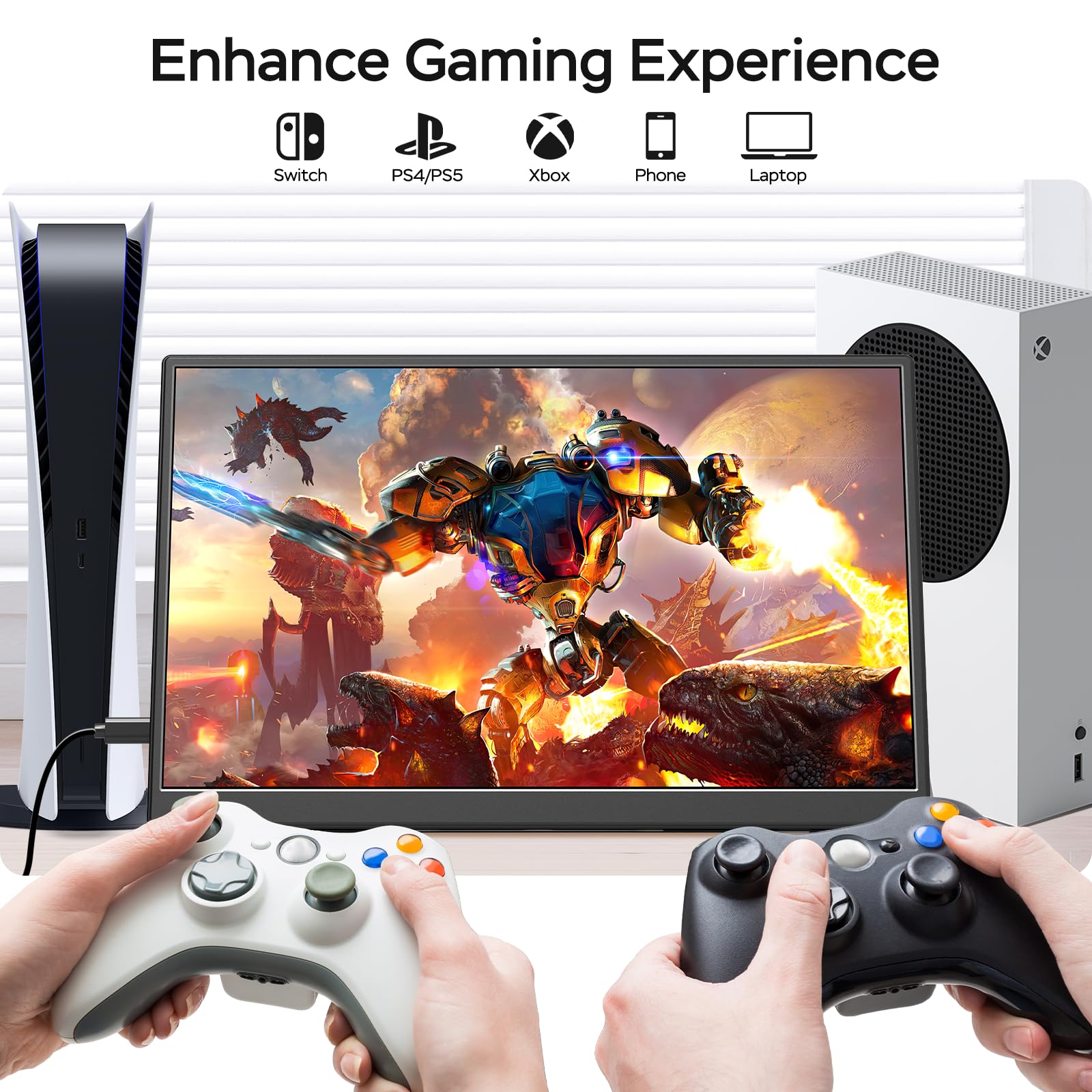 WGK 15.6 inch Portable Monitor 1080P FHD Travel Display HDMI/USB-C Compatible with Laptops, Desktops, Phones, PS, Mac, Xbox, Switch, and Other Gaming Devices Includes Stand and Speakers VESA
