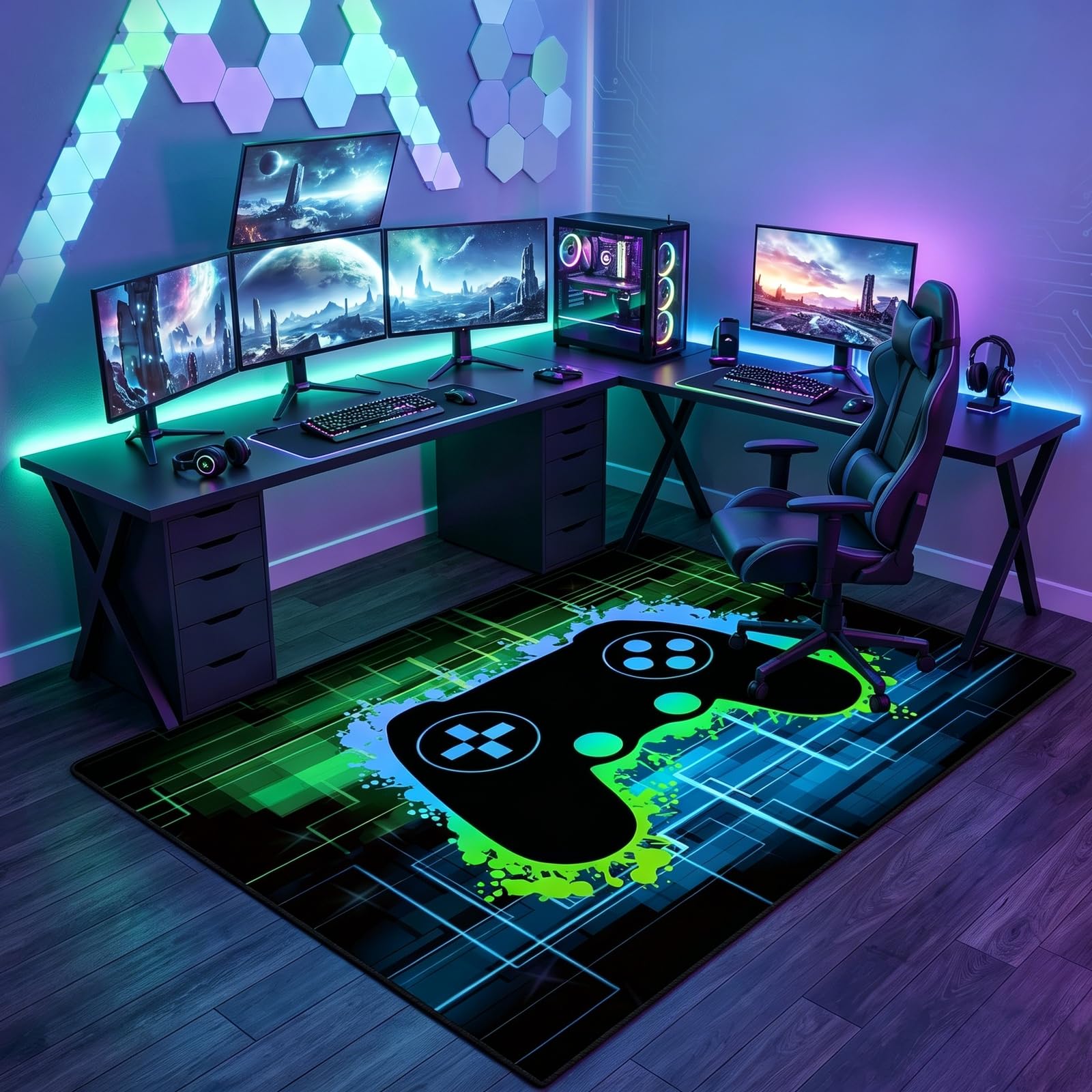 Gaming Rug - Video Game Area Rugs for Boys Teens Gamer Rug for Boys Room Gamer Controller Gamepad Pattern Carpet Floor Mat Bathroom Mat for Livingroom