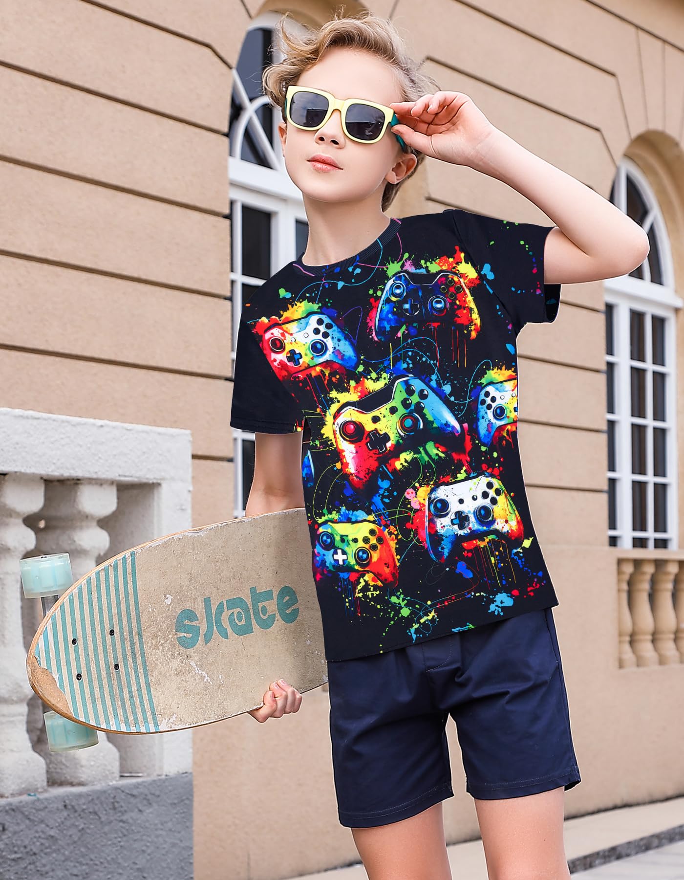 Boys Girls Neon Shirt Short Sleeve Cool 3D Graphic Print Neon Game Summer Tees Tops for 8-12 Years