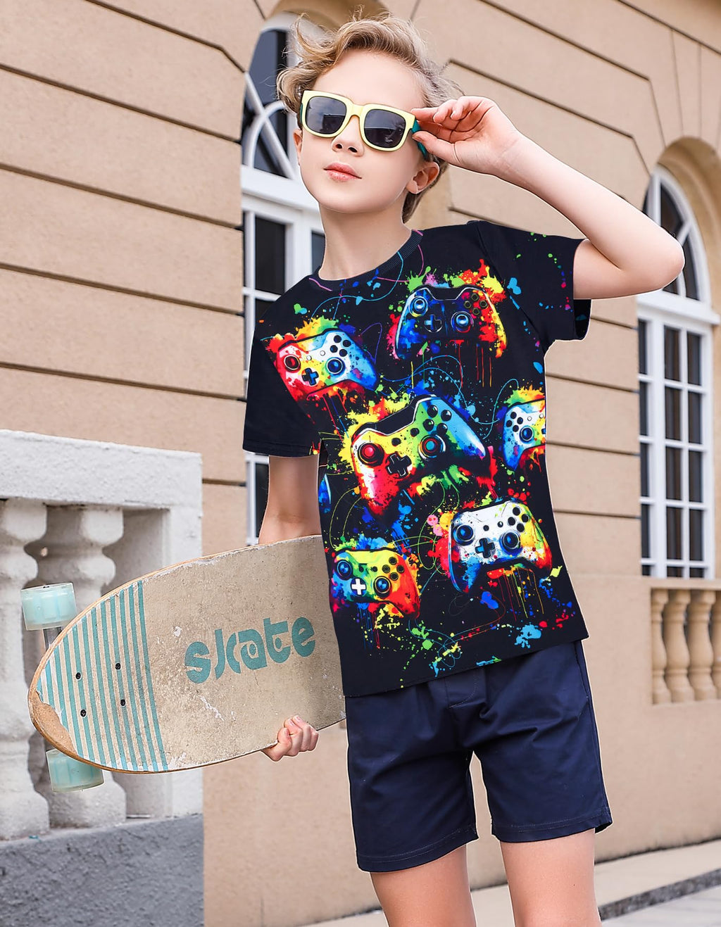 Boys Girls Neon Shirt Short Sleeve Cool 3D Graphic Print Neon Game Summer Tees Tops for 8-12 Years