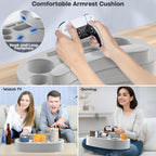 Couch Cup Holder Pillow with 6 Slots, Couch Organizer Caddy & Buddy with Customized Game Controller Hole & Armrest Pads, Removable & Washable Drink Pillow Gamer Gift for Remote, Phone, Snack