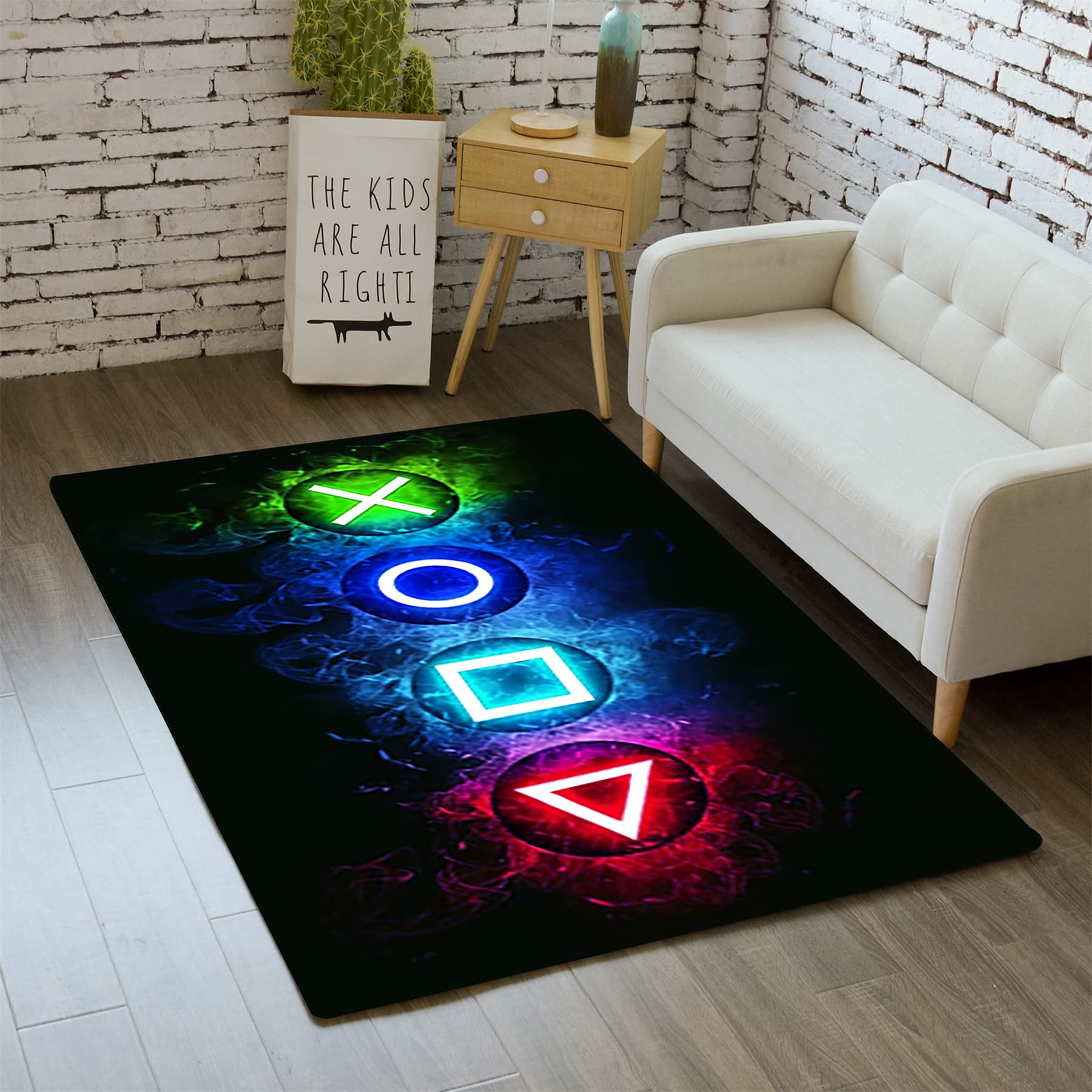 Gaming Rug - Video Game Area Rugs for Boys Teens Gamer Rug for Boys Room Gamer Controller Gamepad Pattern Carpet Floor Mat Bathroom Mat for Livingroom