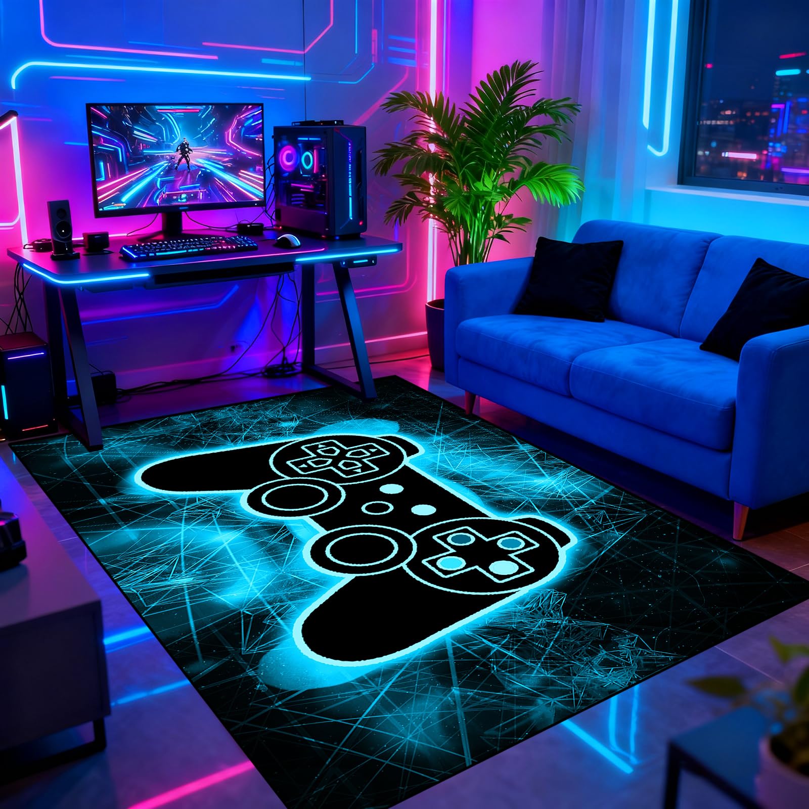 Gaming Rug - Video Game Area Rugs for Boys Teens Gamer Rug for Boys Room Gamer Controller Gamepad Pattern Carpet Floor Mat Bathroom Mat for Livingroom