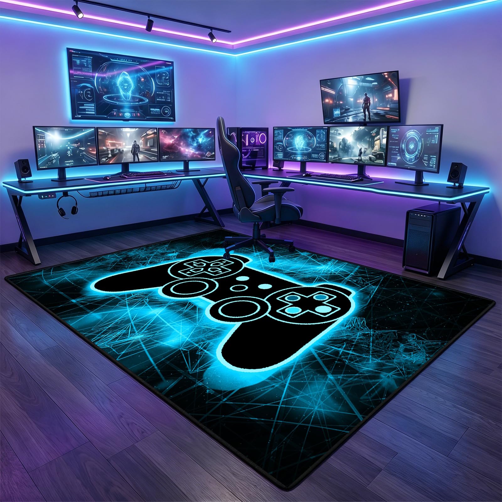 Gaming Rug - Video Game Area Rugs for Boys Teens Gamer Rug for Boys Room Gamer Controller Gamepad Pattern Carpet Floor Mat Bathroom Mat for Livingroom