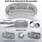 Couch Cup Holder Pillow with 6 Slots, Couch Organizer Caddy & Buddy with Customized Game Controller Hole & Armrest Pads, Removable & Washable Drink Pillow Gamer Gift for Remote, Phone, Snack