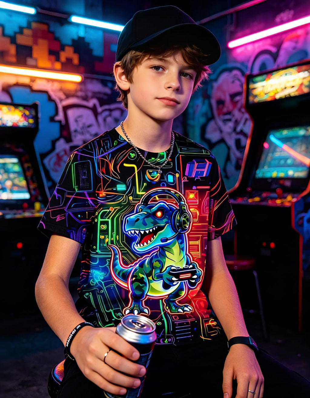 Boys Girls Neon Shirt Short Sleeve Cool 3D Graphic Print Neon Game Summer Tees Tops for 8-12 Years