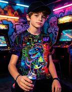 Boys Girls Neon Shirt Short Sleeve Cool 3D Graphic Print Neon Game Summer Tees Tops for 8-12 Years
