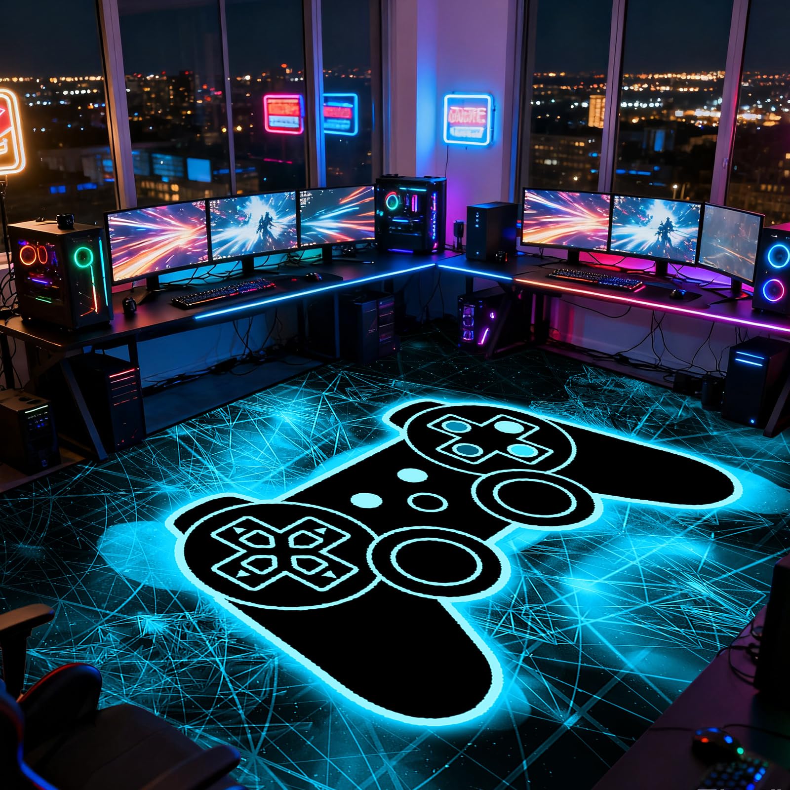 Gaming Rug - Video Game Area Rugs for Boys Teens Gamer Rug for Boys Room Gamer Controller Gamepad Pattern Carpet Floor Mat Bathroom Mat for Livingroom