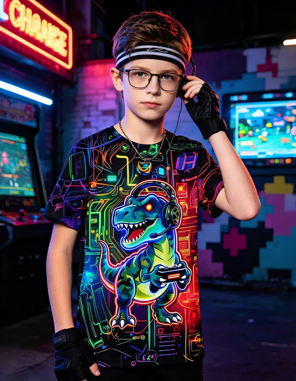 Boys Girls Neon Shirt Short Sleeve Cool 3D Graphic Print Neon Game Summer Tees Tops for 8-12 Years