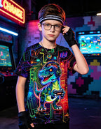 Boys Girls Neon Shirt Short Sleeve Cool 3D Graphic Print Neon Game Summer Tees Tops for 8-12 Years