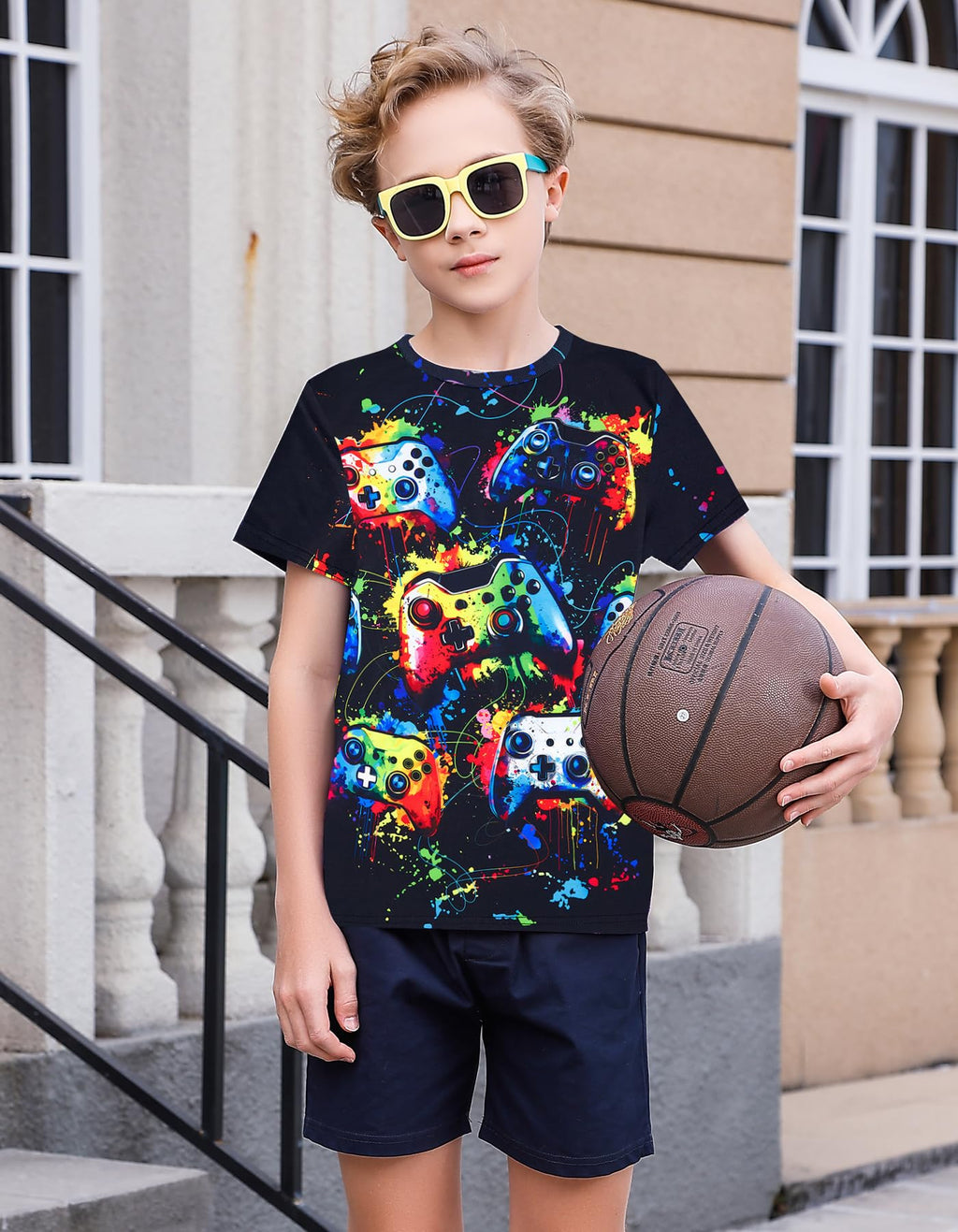 Boys Girls Neon Shirt Short Sleeve Cool 3D Graphic Print Neon Game Summer Tees Tops for 8-12 Years