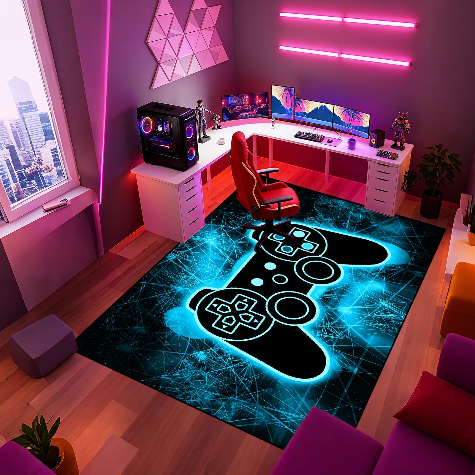 Gaming Rug - Video Game Area Rugs for Boys Teens Gamer Rug for Boys Room Gamer Controller Gamepad Pattern Carpet Floor Mat Bathroom Mat for Livingroom
